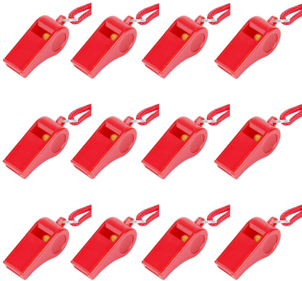 Fya 12PCS Red Emergency Whistle with Lanyard, Super Loud Plastic Whistles Bulk Perfect for Self-Defense, Lifeguard and Emergencies