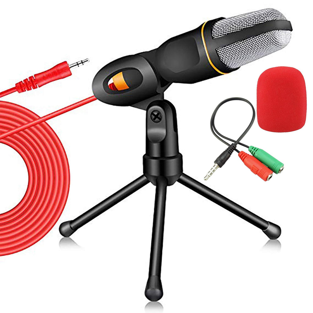 XUBX PC Microphone with Tripod Stand, Professional 3.5mm Jack Recording Condenser Microphone For PC, Laptop, Smart Phones, Desktop, Podcasting, Recording, Gaming, Singing, and Conference (Black) Black