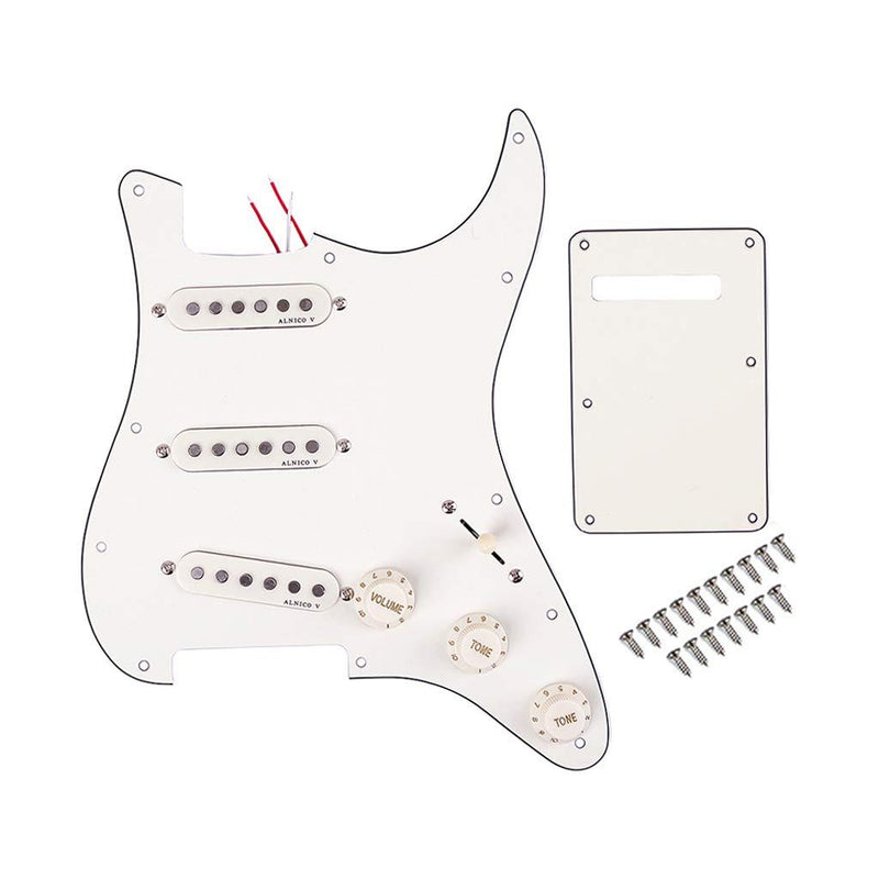 Alnicov 11 Holes Guitar Single Coil Pickups Prewired-Loaded SSS Pickguard Scratch Plate Set with Back Cover for Strat Stratocaster Guitar Parts,3Ply White