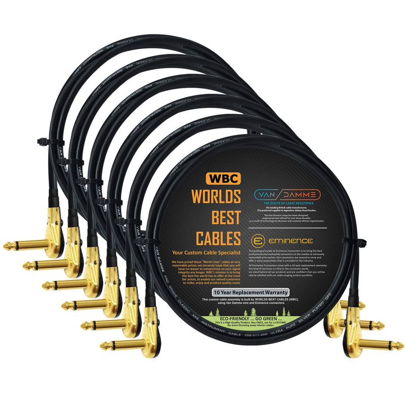 6 x Van Damme Pro Grade Classic XKE - 60 cm - Guitar Bass Effects Instrument, Patch Cable - with Gold R/A Pancake TS Plugs