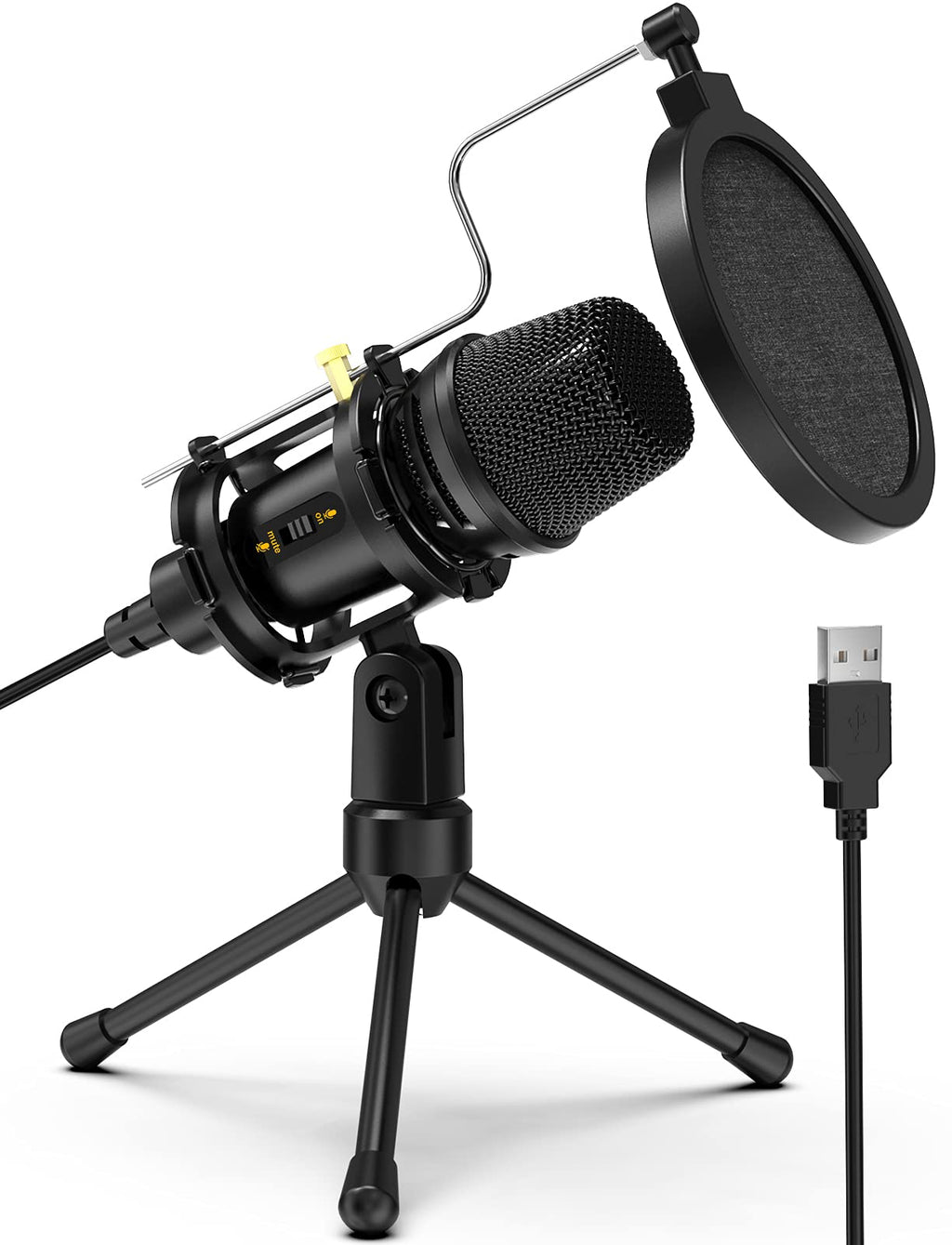Computer Microphone,NJSJ USB Condenser Studio Microphone with Tripod Stand & Pop Filter for Zoom Skype Youtube Streaming Gaming Podcasting,Compatible with Windows iMac PC