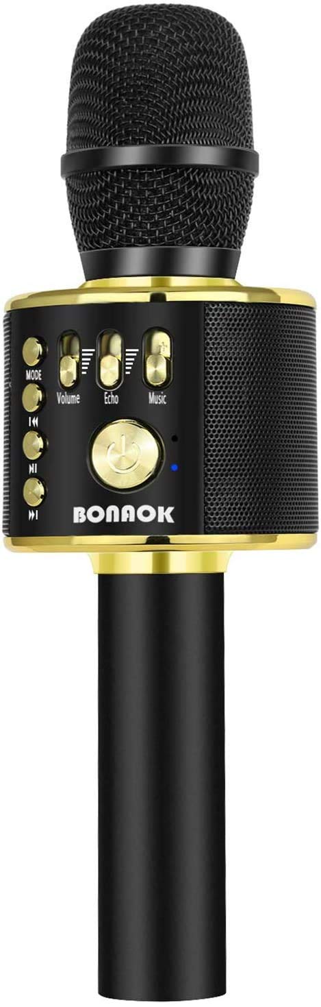 BONAOK Karaoke Wireless Microphone, Bluetooth Wireless Microphone, 3-in-1 Portable Mic karaoke Mic Birthday Gift Home Party Karaoke Machine for Android,for iPhone, PC （Q37 Black Gold）
