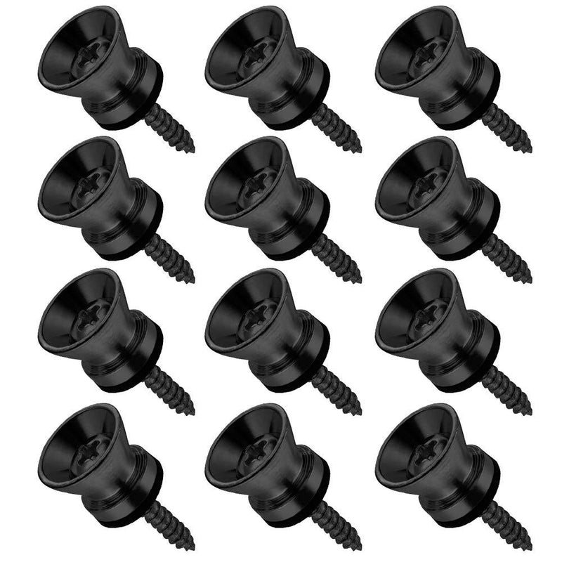12pcs Guitar Strap Locks Metal Strap Buttons Metal End Pins Flat Head for Acoustic Classical Electric Guitar Bass Ukulele(Pack of 12) (Black)