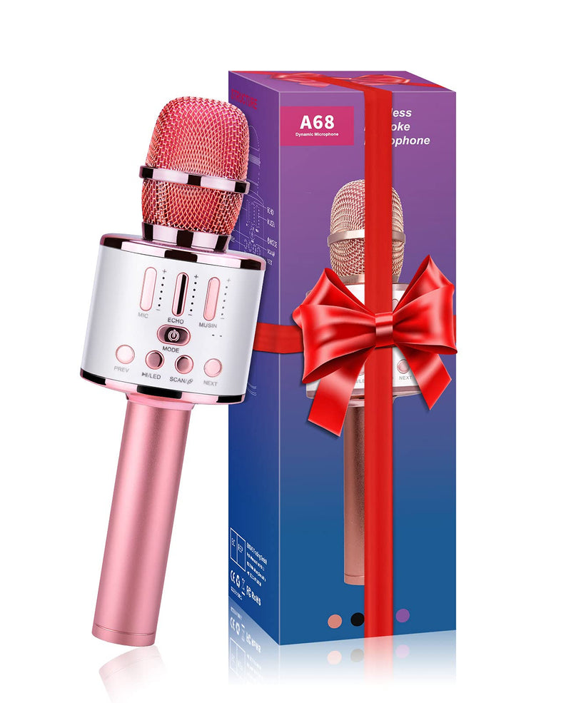 ShinePick Karaoke Bluetooth Microphone, 5 in 1 Wireless Microphone with Breathing LED Lights, Portable Singing Microphone Karaoke Machine Speaker Home KTV, Support Android iOS Devices (Rose gold) Rosegold
