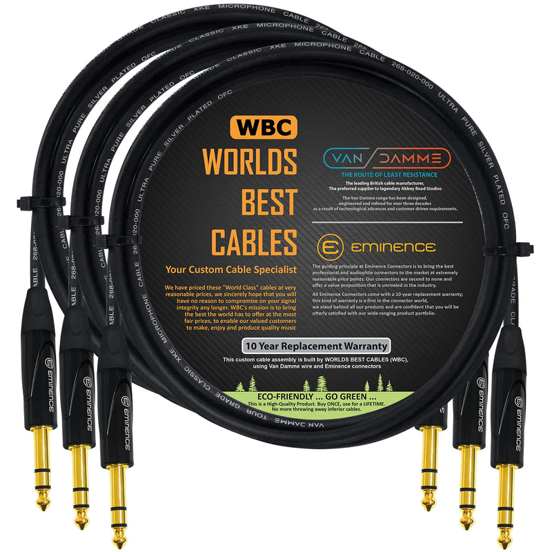 3 Units - 1 Meter - Van Damme Tour Grade Classic XKE Microphone - Premium Silver-Plated OFC Balanced TRS Patch Cable with Eminence E502 6.35mm Gold TRS Stereo Connectors