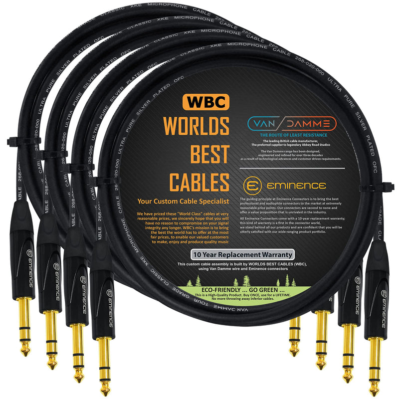 4 Units - 1 Meter - Van Damme Tour Grade Classic XKE Microphone - Premium Silver-Plated OFC Balanced TRS Patch Cable with Eminence E502 6.35mm Gold TRS Stereo Connectors