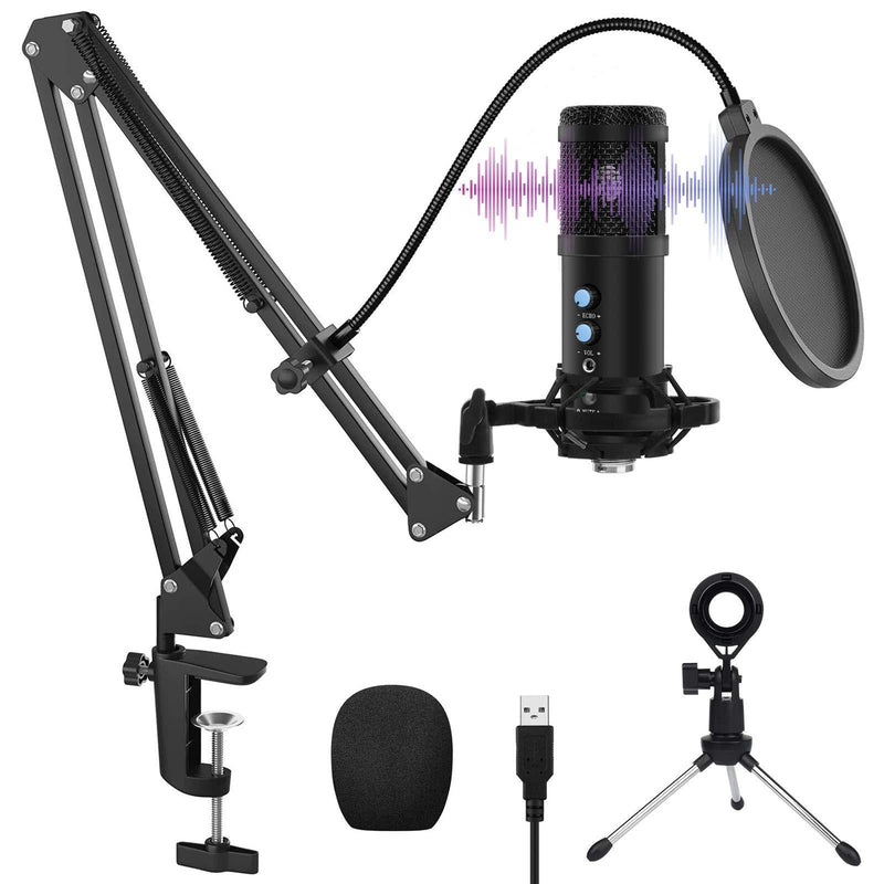 USB Microphone, VANBAR Condenser Microphone Kit with Boom Arm, Shock Mount, Pop Filter for Podcast, Game, YouTube Video, Stream, Recording Music, Voice-Over Gray