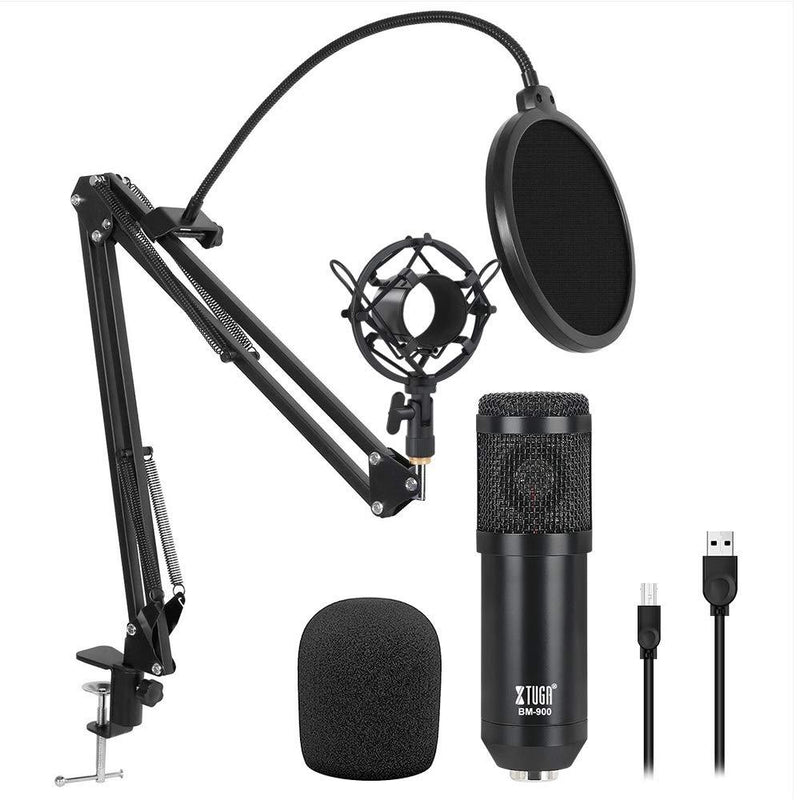 XTUGA BM900 USB PC Condenser Microphone Kit With Adjustable Scissor Arm Stand Shock Mount Condenser Mic for Studio Recording,YouTube