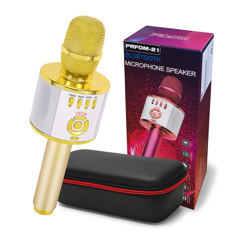 PRFOM Karaoke Wireless Microphone, Bluetooth Microphone, Handheld Karaoke Microphone for Kids Singing/Party, Portable Karaoke Machine, Home KTV with Record Function Compatible With Android/IOS Device Noble gold