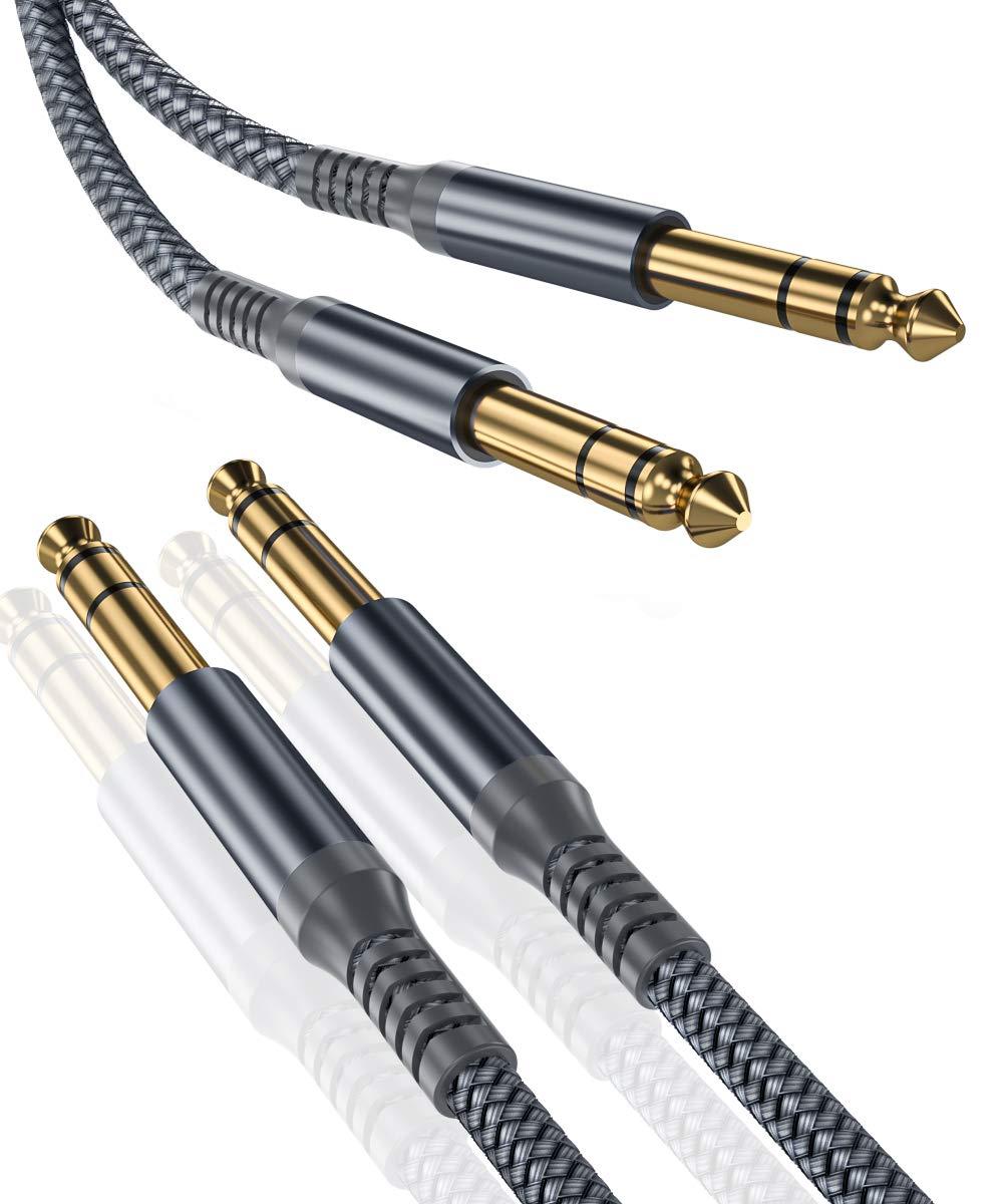 6.35mm TRS Instrument Cable (3M 2-Pack),Straight 1/4 Inch Male Jack Stereo Audio Interconnect Cord,6.35 Balanced Lead Line for Electric Guitar,Bass,Keyboard,Mixer,Amplifier,Amp,Speaker,Equalizer 3 3M Grey