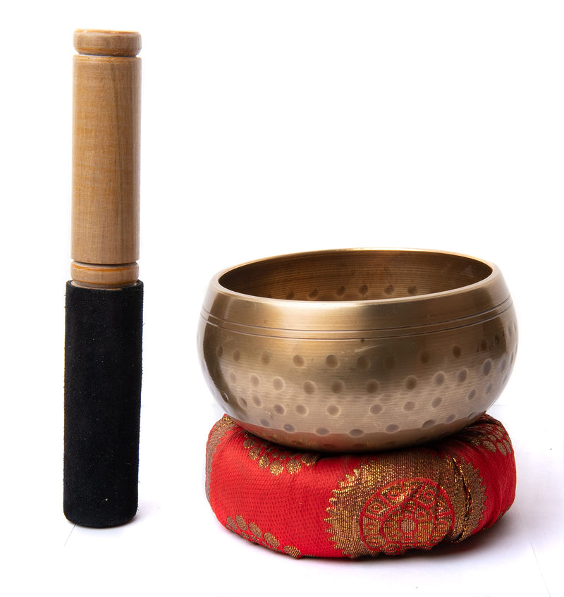 WC_ Tibetan Singing Bowl Meditation Sound Bowl Handcrafted for Healing, Chakra Balancing, Positivity, Anxiety Stress Reliever, with wooden striker and cushion (Red_4") Red_4"