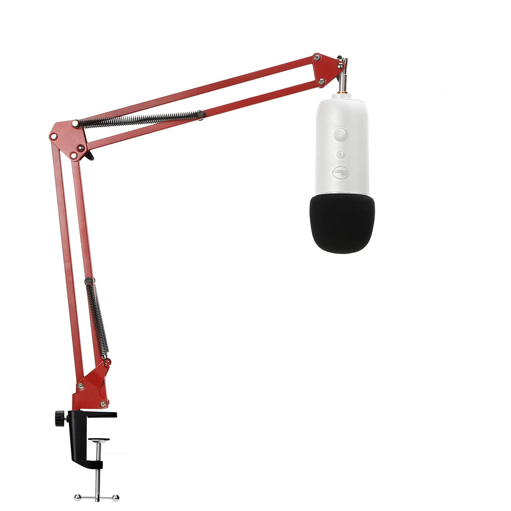 YOUSHARES Red Mic Stand with Pop Filter - Mic Boom Arm Stand with Foam Cover Windscreen Compatible with Red Blue Yeti and Yeti Pro Microphone