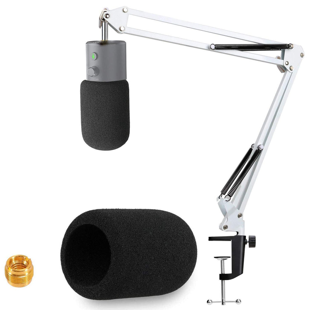 YOUSHARE White Boom Arm with Pop Filter - Mic Stand with Windscreen Foam Cover Compatible with Razer Seiren X Streaming Microphone