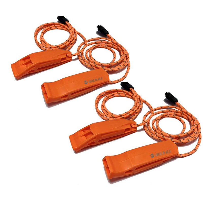 HOLDALL Emergency Whistle with Lanyard, Safety Whistle for Outdoors Camping Survival Kayak Boating & Signaling (Orange-4pack)