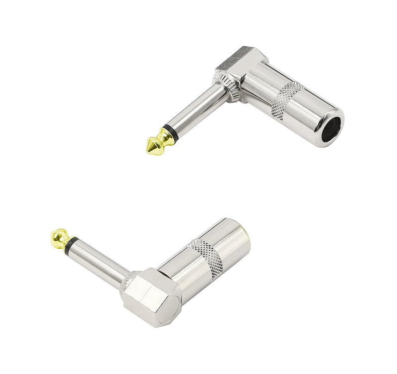 YACSEJAO Audio 1/4" 90 Degree Right Angle Plug, 6.35mm Heavy Duty TS Mono Male Solder Jack Connector for Speaker/Guitar/Microphone Cables - 2Pack (Need welding）