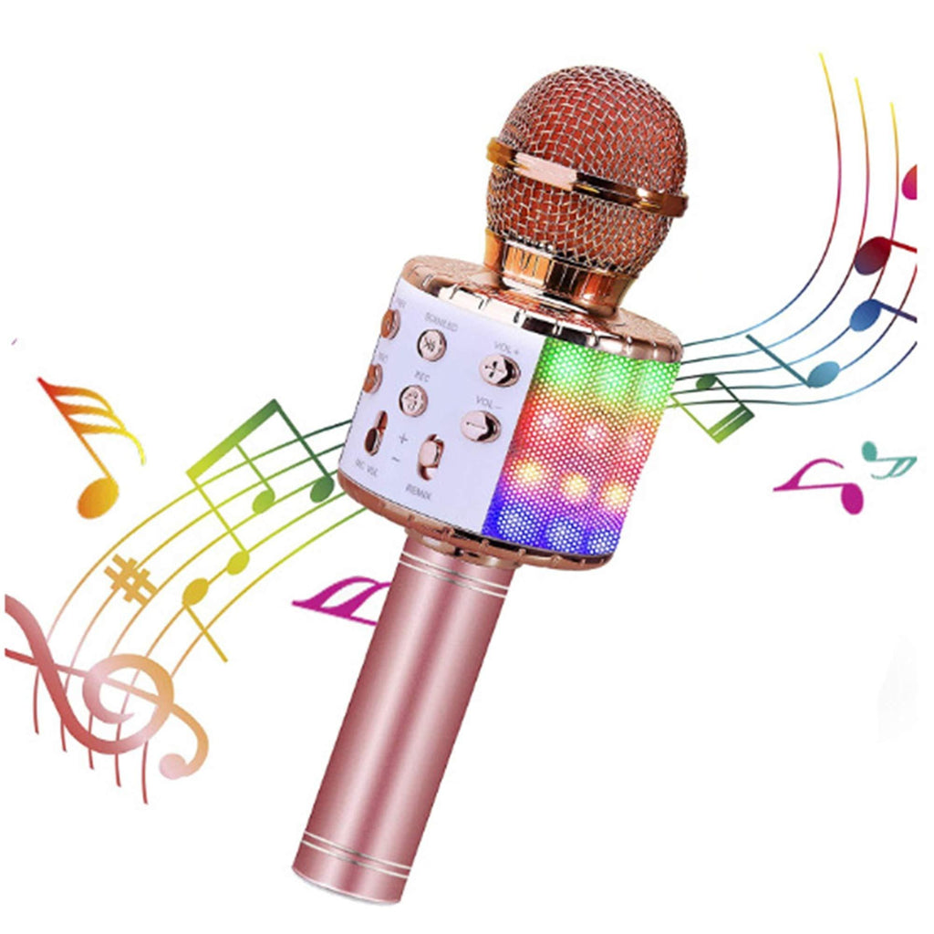 CINY Wireless Microphone, Bluetooth Microphone with Flashing Colorful LED Lights Portable Speaker Karaoke Machine, Compatible with Android iOS Devices for Party Singing, Home KTV Player, Rose gold