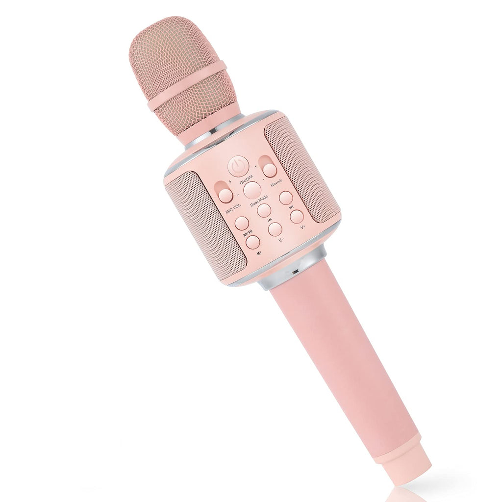 Karaoke Wireless Microphone, Bluetooth 5.0 Microphone with Speaker, Carpool Karaoke Portable Microphone for Kids Adults Handheld Interview Singing Outdoor Activity Host Tour Guide Mic Pink