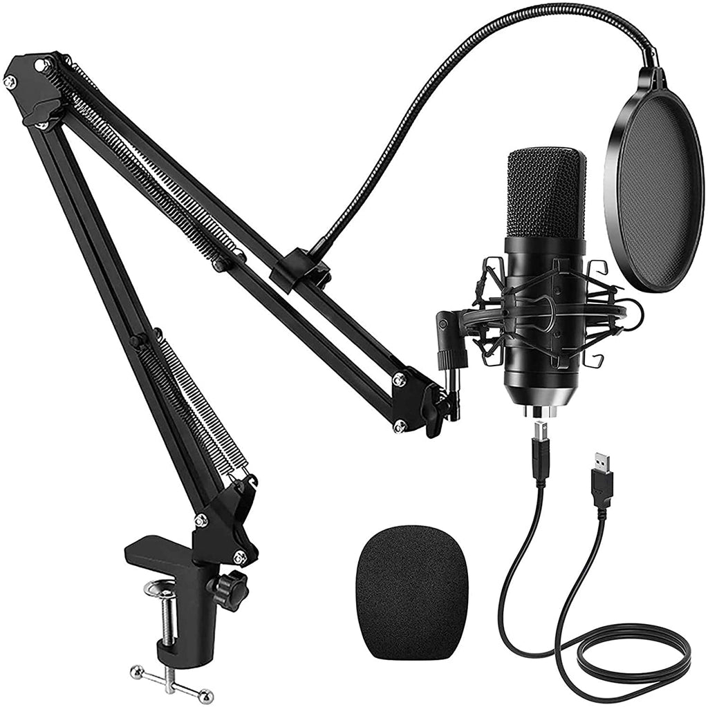 USB Microphone Sets,Condenser Microphone Kit Professional Podcast with Stand, Shock Absorber Holder, Windshield, Pop Filter, for Broadcasting, Recording