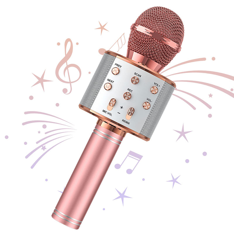 Wowstar Wireless Microphone, Karaoke Bluetooth Microphone for Kids Adults, Portable Toy Karaoke Mic Speaker Machine, Home KTV Player Support Android & iOS Devices for Party Singing (Rose Gold) Rose Gold