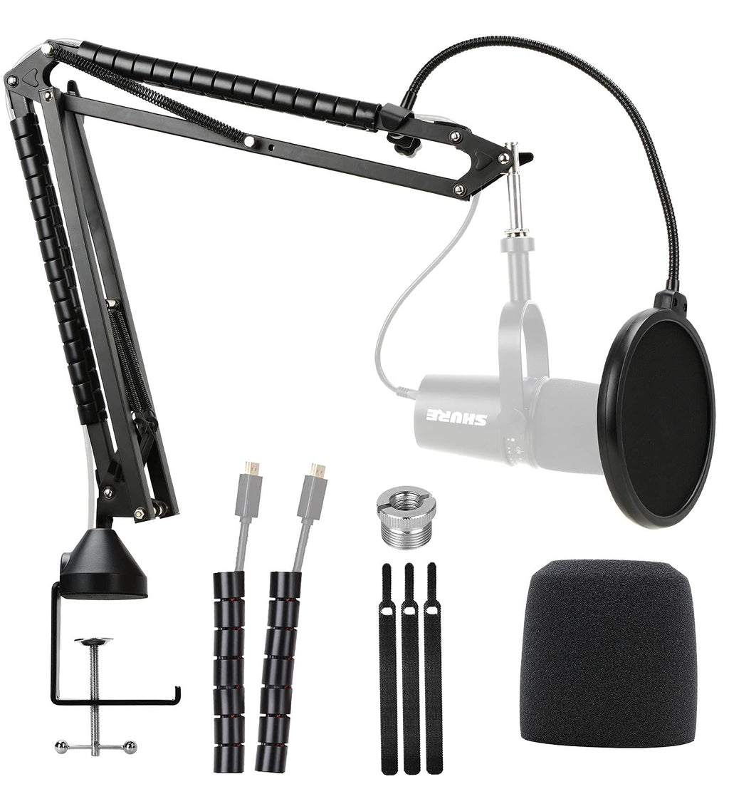 YOUSHARES MV7 Mic Boom Arm with Mic Windscreen and Dual Layered Mic Pop Filter for Shure MV7 USB Podcast Microphone