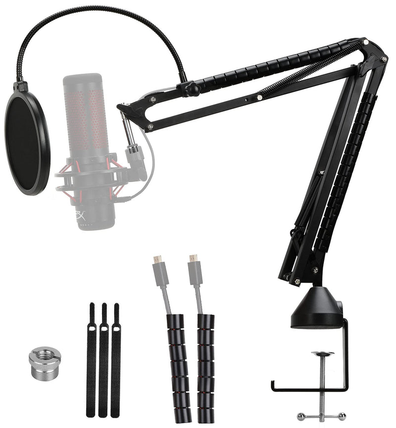 YOUSHARES Mic Arm with Pop Filter - Professional Adjustable Scissor Microphone Boom Arm Compatible with Hyperx Quadcast S Microphone