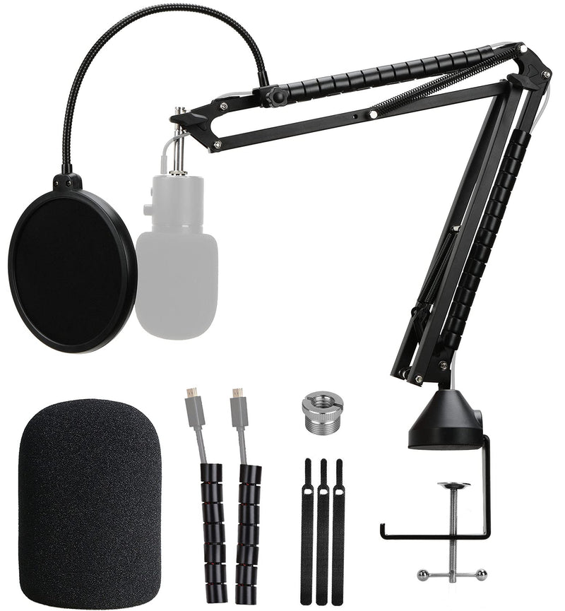 YOUSHARES Mic Stand and Pop Filter - Professional Boom Arm for Broadcasting and Recording Compatible with Razer Seiren X Microphone