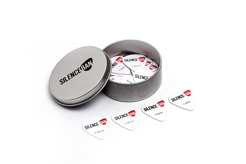 Silenceban Acoustic and Electric Celluloid Guitar Picks 25 Pack with Case Includes Thin, Medium, Heavy & Extra Heavy Gauges Holder Metallic Case Kit 25 plectrums Pack
