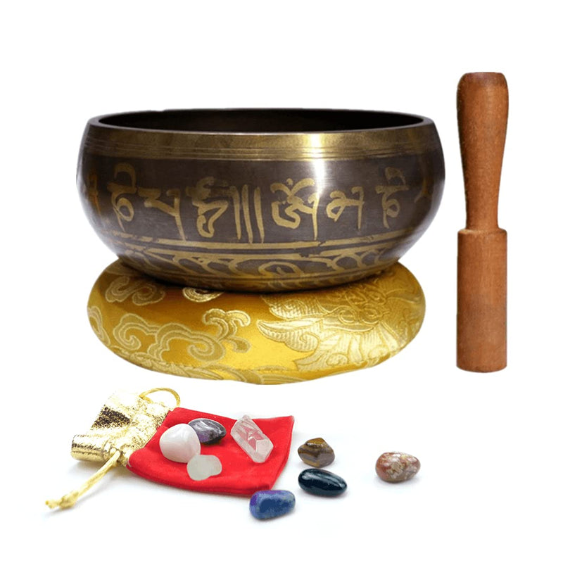 Holzsammlung 3.1" (8.0cm) Tibetan Singing Bowl and Chakra Healing Stones Crystals Set — Meditation Sound Bowl Handcrafted in Nepal for Mindfulness 3.1"