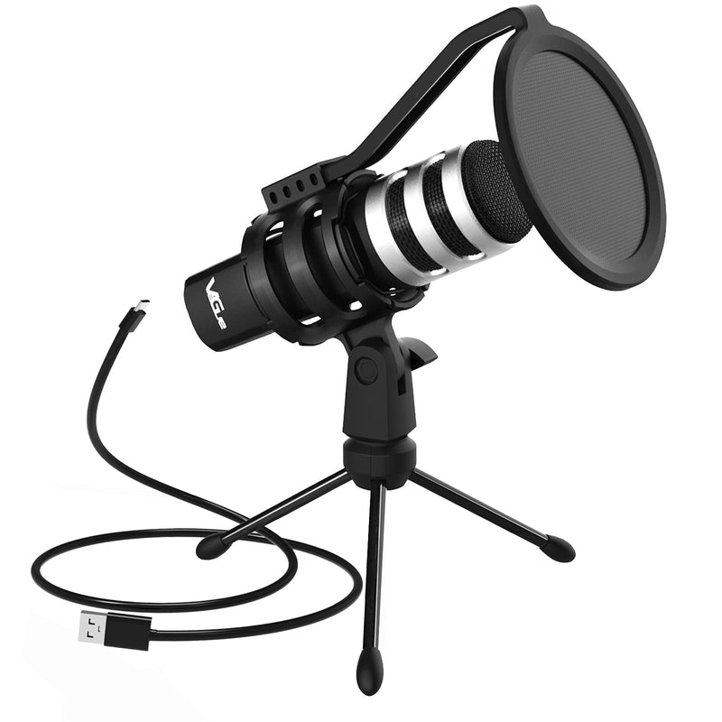 USB Microphone, VeGue Condenser Computer PC Mic with Volume Control Knob, Headphone Jack & Tripod Stand for Gaming, Streaming, Online Class, Zoom, YouTube, Compatible with Windows MacOS Laptop, VD-50 Black