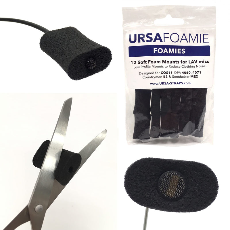 URSA Foamies: Soft Foam Mounts for Wireless Lav Mics. Can be stuck directly to the skin or costume. Fits SANKEN COS11, SENNHEISER MKE2, RODE LAV, DPA 4060/4070 (Pack of 12) Black