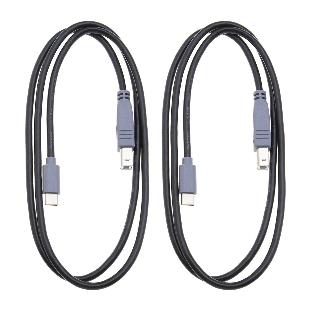 2pcs Type C to USB B Interface Cable Black 1m Compatible with Android Phone Connect Instrument Equiment Printer