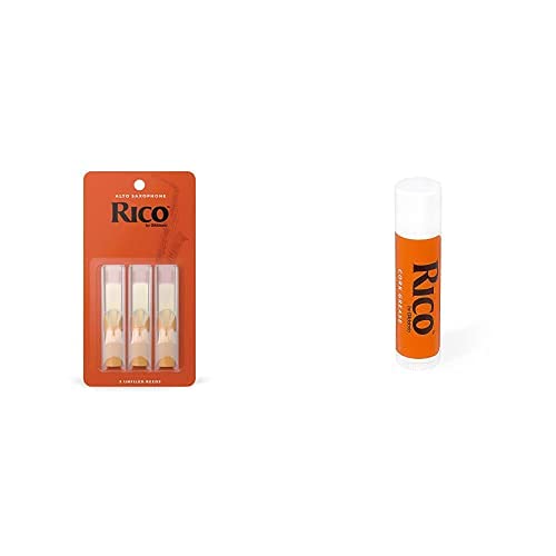 Rico RJA0315 Reeds for Alto Sax with 1.5 Strength, pack of 3, Black + Rico RCRKGR01 Cork Grease