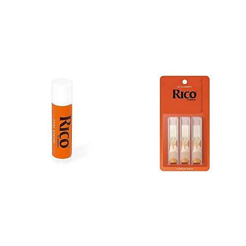 Rico 2.0 Strength Reeds for Bb Clarinet (Pack of 3) + Rico RCRKGR01 Cork Grease