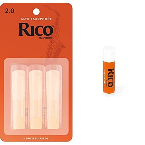 Rico RJA0320 2.0 Strength Reeds for Alto Sax, 3 Pack + Rico RCRKGR01 Cork Grease