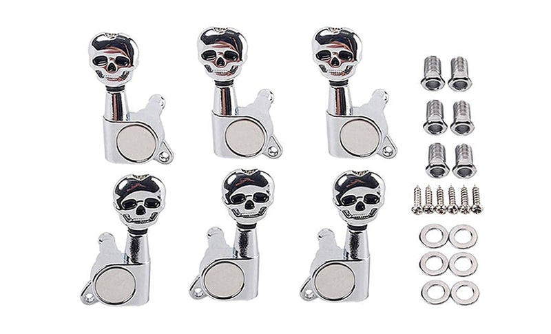 Alnicov Skull Head Sealed Gear Guitar Tuning Pegs Tuners Machine Heads 3R3L for Electric Guitar Parts Silver