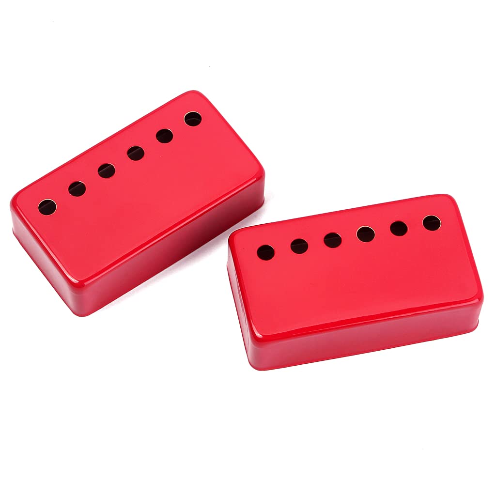 Alnicov Set of 2 Humbucker Guitar Pickup Covers Brass Pickup Covers 50MM/52MM Pole Spacing Fits for LP Les Paul Electric Guitar,Red