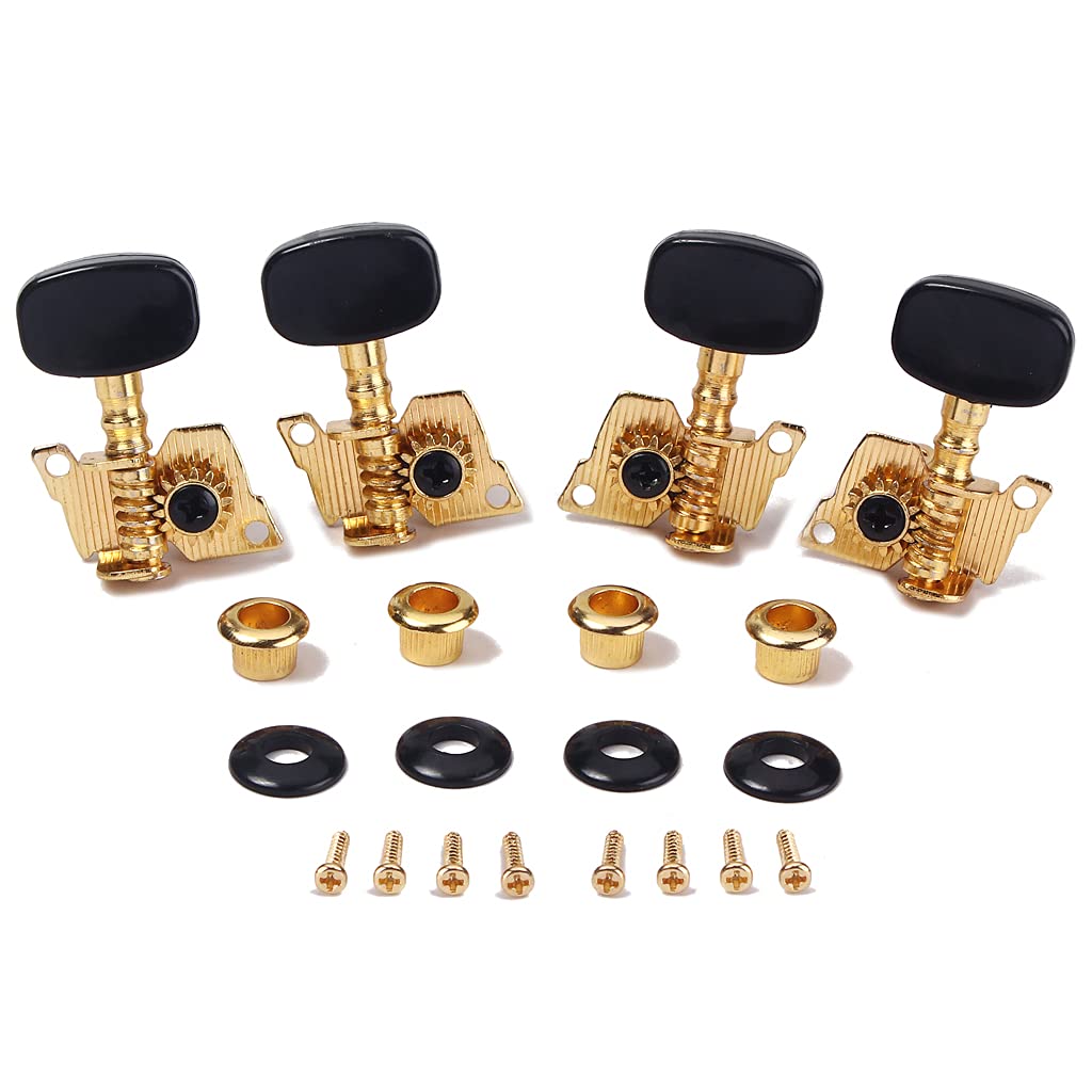 Alnicov 2R2L Tuning Peg Machine Head Open-gear Guitar Tuners for Ukulele 4 String Guitar Gold-Plated