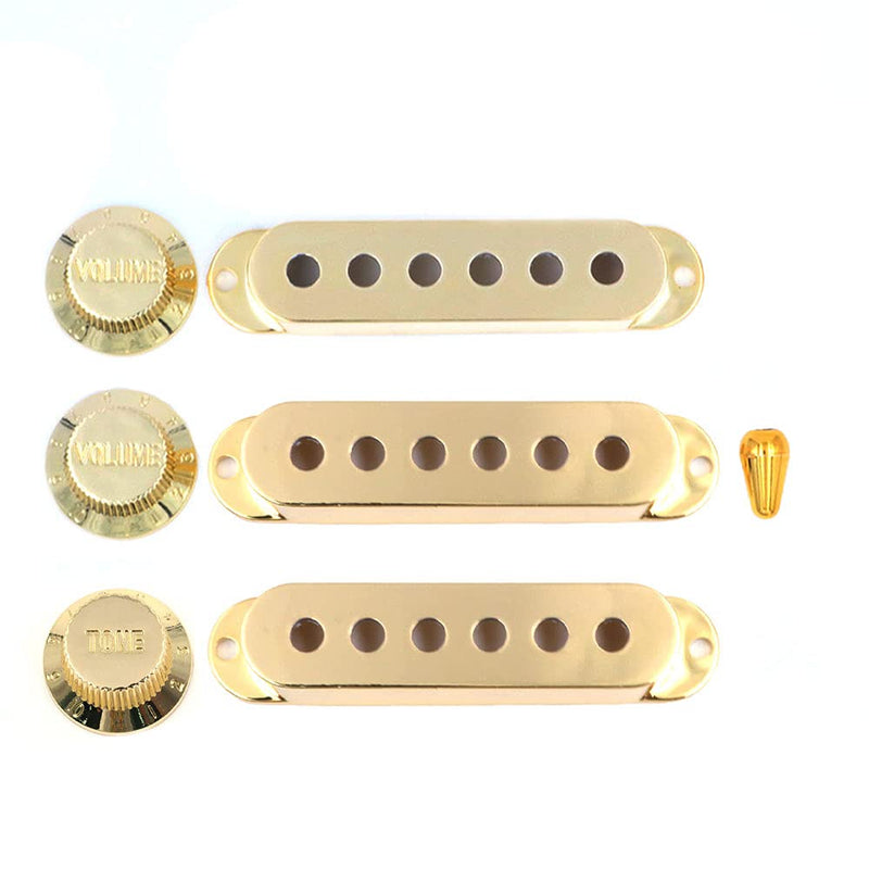 Alnicov Guitar Pickup Covers 6 Hole Single Coil Switch Tip Holder 2 T1V Knobs Set for Strat ST Electric Guitar Golden