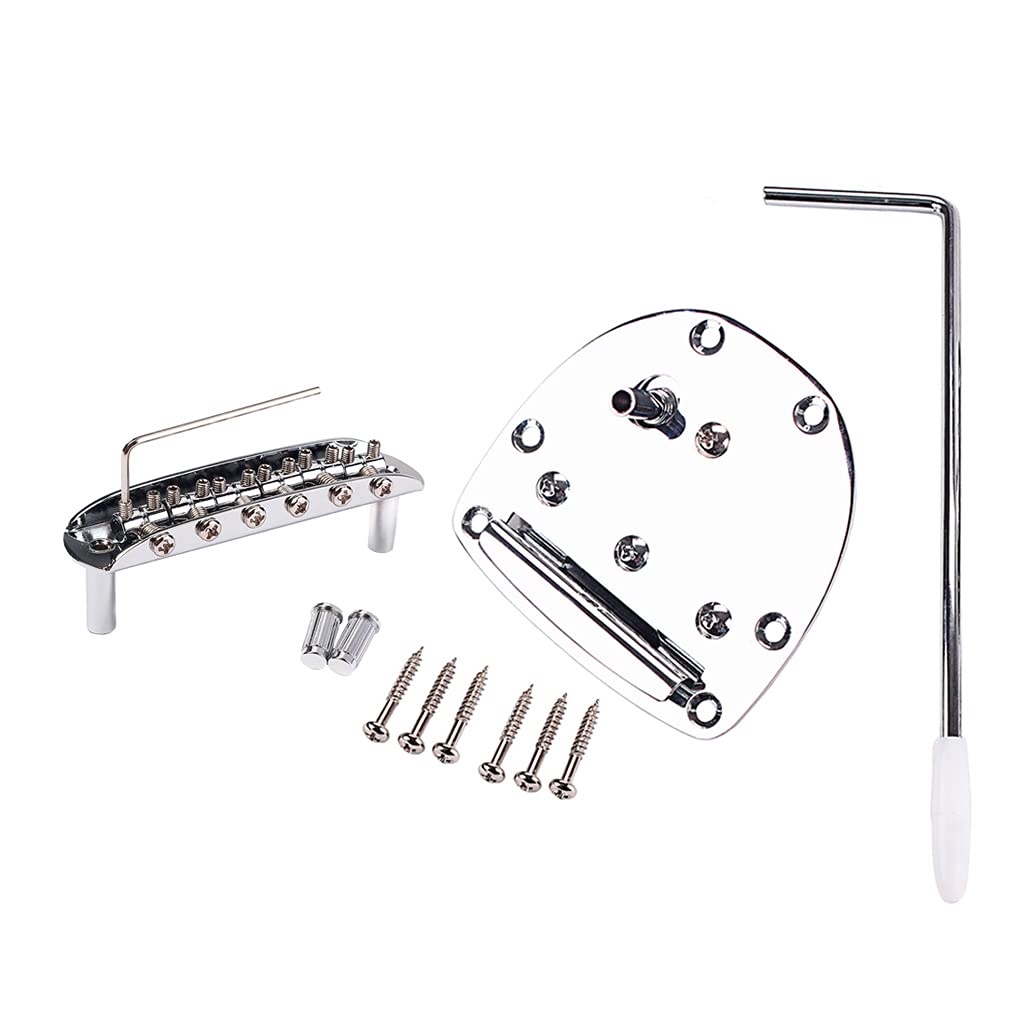 Alnicov Left handed Tremolo Vibrato Tailpiece Bridge Set for 6 String Mustang Guitar Replacement Parts