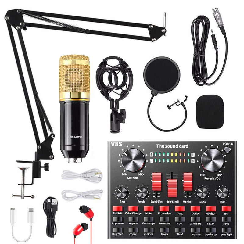 Condenser Microphone Bundle, ALLWIN Podcast Kit with Streaming Microphone, Live Sound Card, Adjustable Mic Stand, Metal Shock Mount and Double-Layer Pop Filter for Studio Recording & Broadcasting