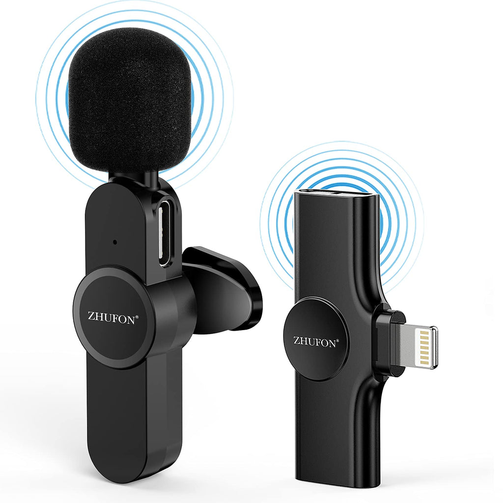 ZHUFON Plug & Play Wireless Microphone for iphone,Lavalier Microphone Wireless for Phone Video Recording, YouTube Facebook Live Stream, Auto-syncs Mic for Vloggers, Interview, NO APP or Bluetooth