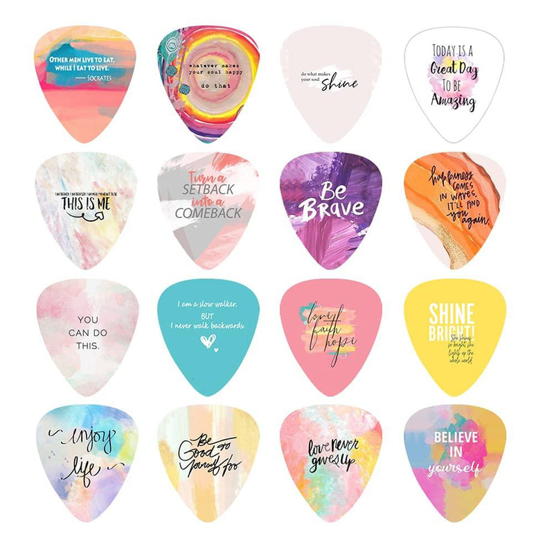 16 pcs Guitar Picks 0.46mm 0.71mm 0.96 mm Thin Medium Heavy Gauge Guitar Plectrums for your Electric Acoustic Bass Guitar Colorful Designed Musical Instrument Accessories with Storage Case/Holder