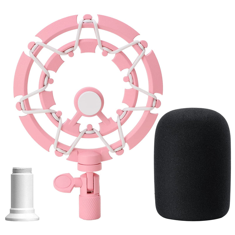YOUSHARES Pink Shock Mount and Foam Cover Matching Boom Arm Mic Stand, Compatible with Razer Seiren X Microphone