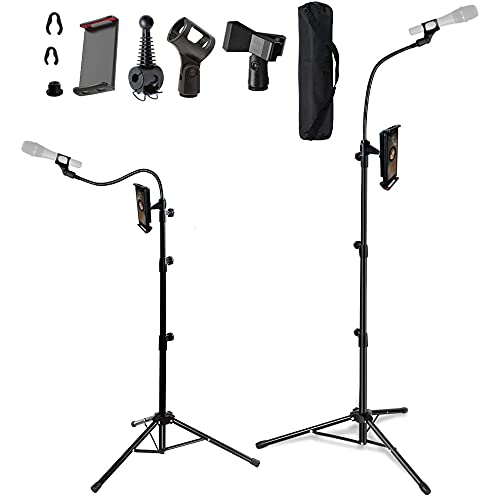 FomCcu Microphone Stand Microphone Tripod Adjustable Height Up To 183CM Gooseneck Mic Stand Tripod with Carrying Bag Mic Clips Phone Holder, Black