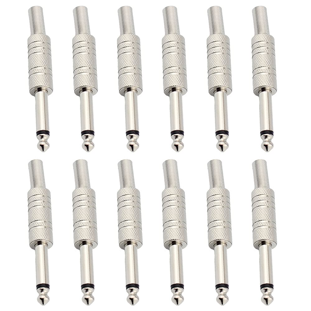 12Pcs 1/4" Audio Plugs 6.35 mm Plug TRS Male 1/4 inch Solder Type Stereo Plug for DJ Mixer Speaker Cables Guitar Cables Microphone Cables