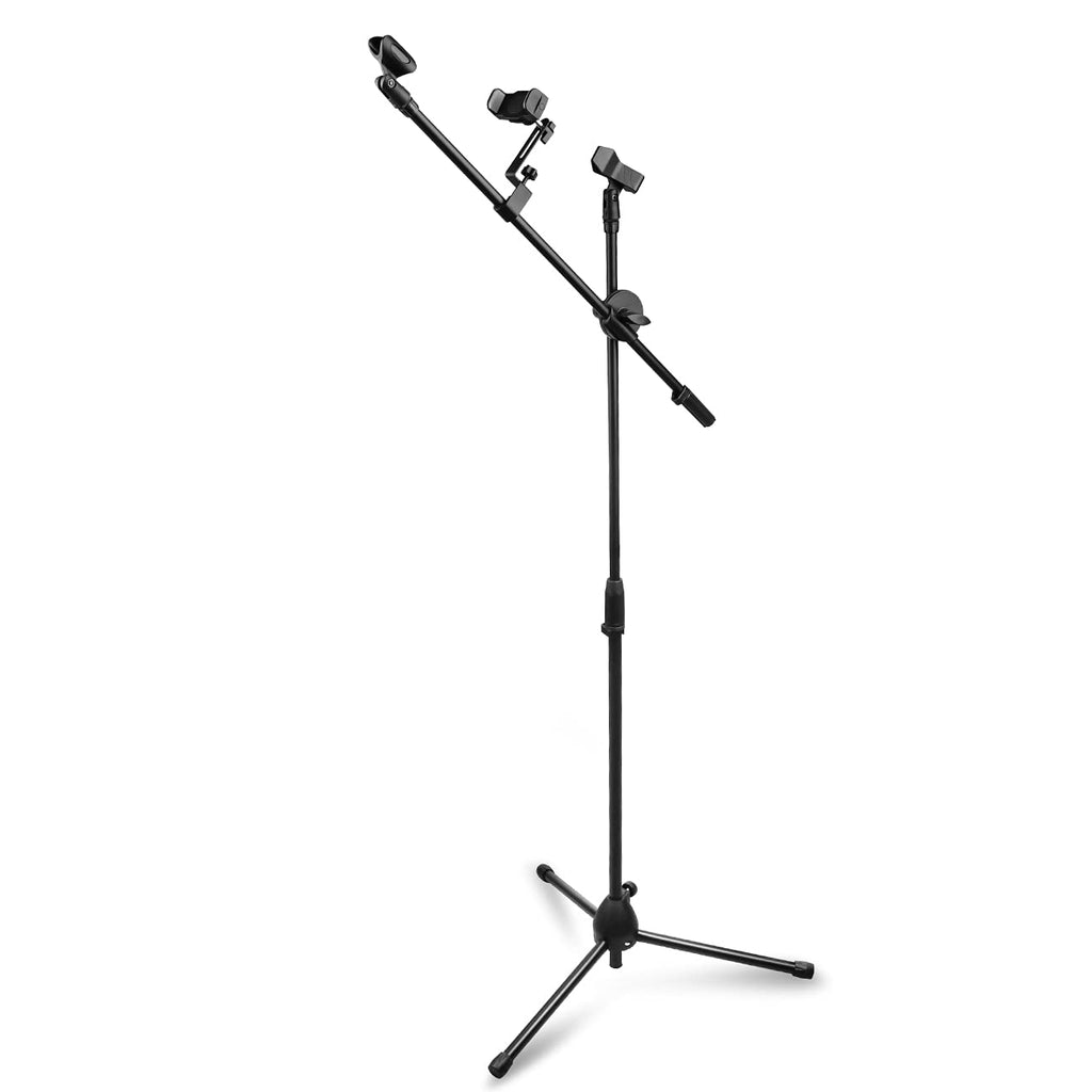 Depusheng Microphone Tripod Stand Boom Floor Model Adjustable Height Light Weight Heavy Duty Collapsible with 2 Mic Clip Holders