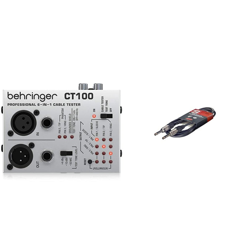 Behringer 6-In-1 CT100 Cable Tester & Stagg 10ft. S-Series, phone-plug/phone-plug, deluxe Instrument cable + cable