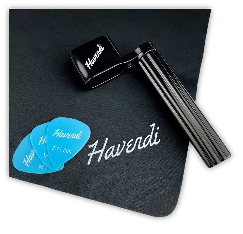 HAVENDI® Premium string winder with 3 picks and guitar cleaning cloth | String spindle for faster strings changing. Western guitar, acoustic guitar, classical guitar and electric guitar