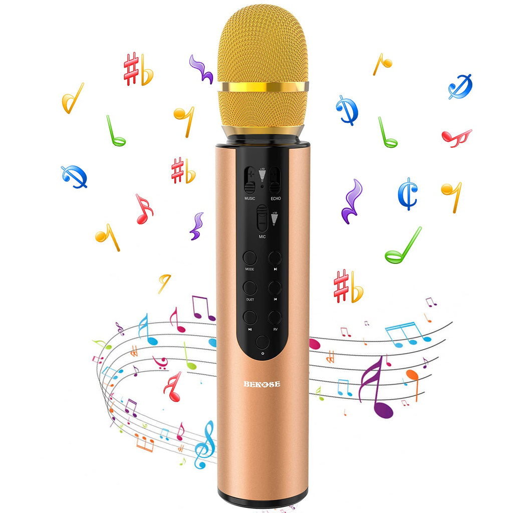 bekose Karaoke Wireless Microphone, Portable Handheld Bluetooth Speaker Mic, Karaoke Machine Home KTV Player Compatible with Android & iOS Devices for Party/Kids Singing (Golden) Golden