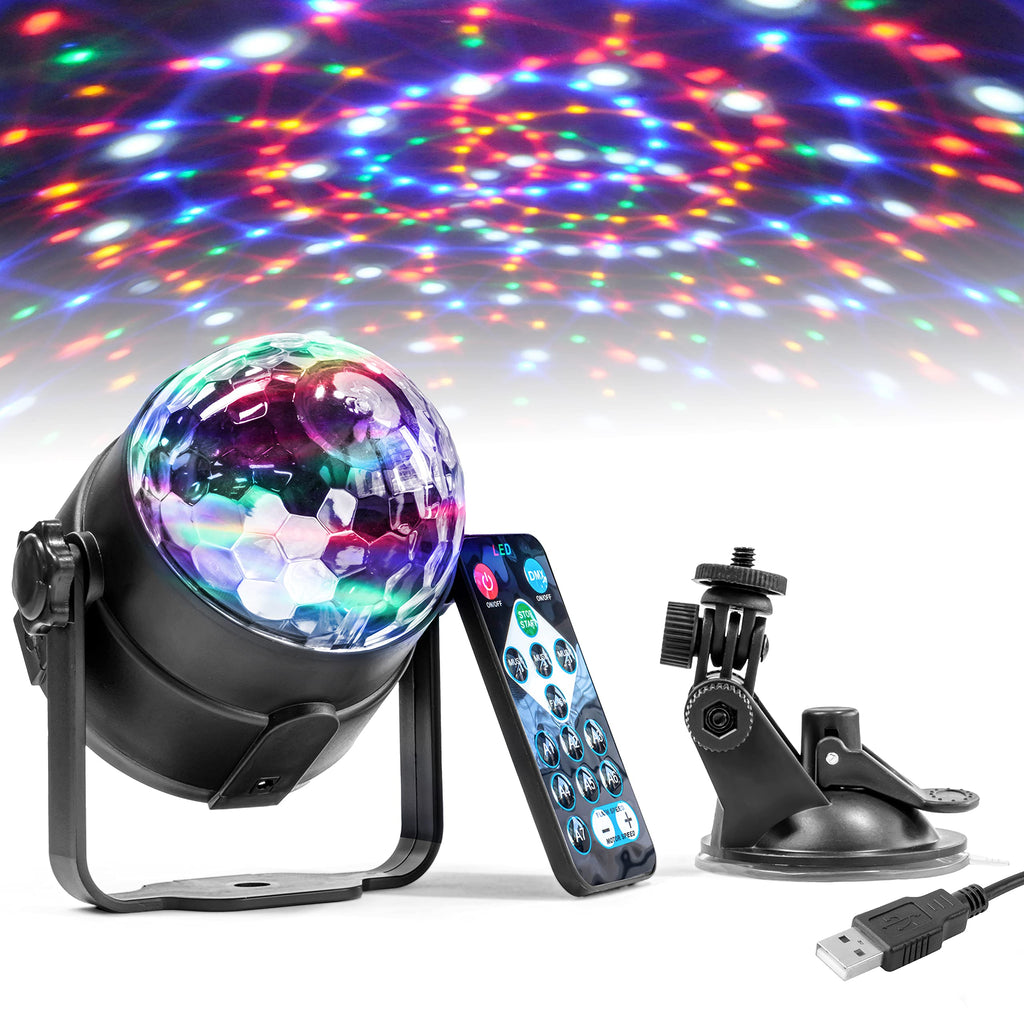 Disco Lights – Party Light Ball Projector with Sound Activation & Remote Control – 3W USB Powered (1M Cable), RGB Sensory LED with Speaker, 7 Lighting Modes for Kids Birthdays, Family Gathering